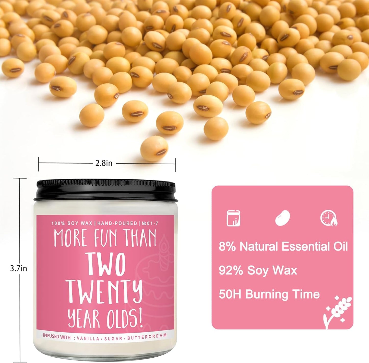 40th Birthday Gifts for Women, Perfect Birthday Present, Funny Presents for Mom, Friends, Wife, Sister, 7oz Vanilla Cream-Scented Candle