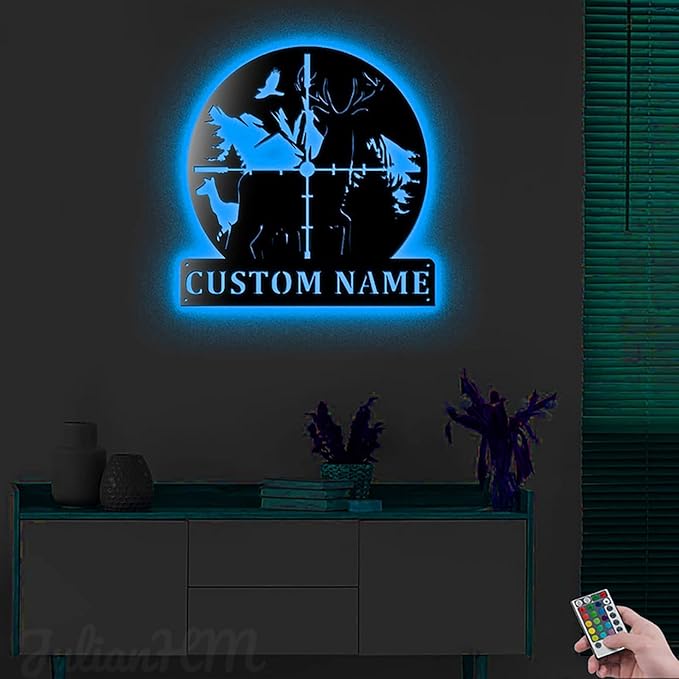 LOVELYPOD Personalized Hunting Metal Sign, Custom Deer Hunting Art With Led Lights, Steel, Rectangular, 12x18 - Bloomnest
