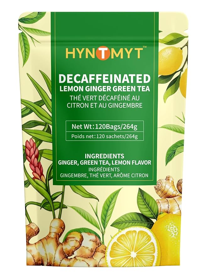 HYNTMYT Decaffeinated Lemon Ginger Green Tea Bags, CO₂ Decaf Green Tea with Lemon and Ginger, Refreshing and Revitalizing, 120 Count - Bloomnest