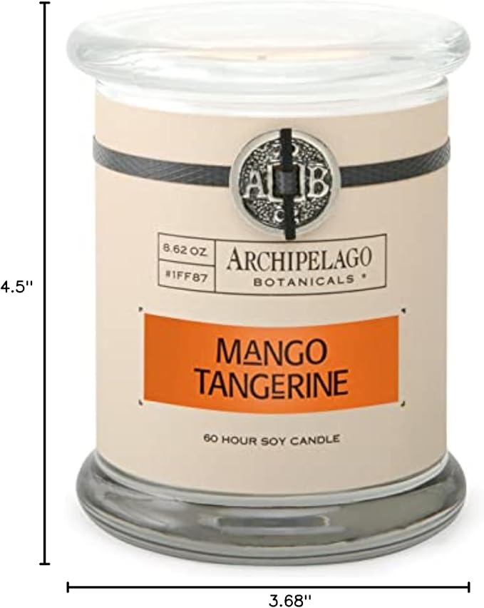 Archipelago Botanicals Scented Candle Hand-Poured Premium Wax, Burns Approx. 60 Hours, Mango, Tangerine, Soy Candle in Glass Jar, 4.5 Inch, 8.6 oz - Bloomnest