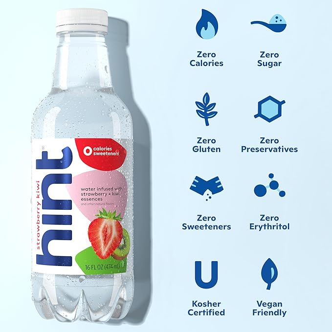 Hint Fruit-Infused Bottled Water, Strawberry Kiwi - Sugar Free Flavored Water with Zero Calories, Naturally Flavored, and No Artificial Sweeteners - 16 Fl Oz (Pack of 12) - Bloomnest