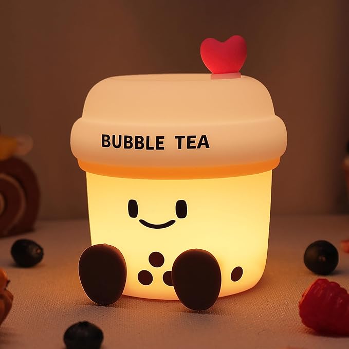 YuanDian Boba Bubble Tea Night Light, Cute Silicone Lamp Gift for Kids Girls Boys, Bedroom Decor for Christmas Birthday - Toddler Safe Kids Room Accessories - Bloomnest