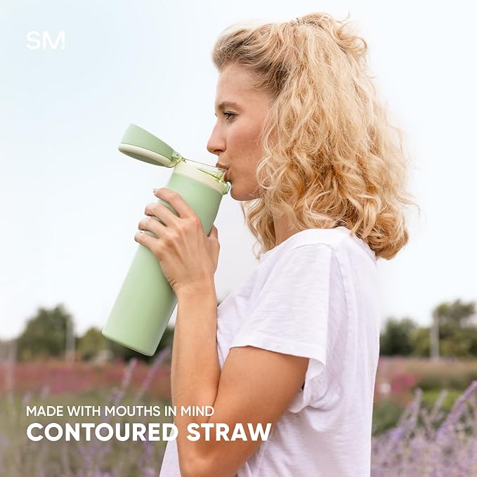 Simple Modern Mesa Loop Water Bottle with Covered Straw and Handle | 30oz Cup Holder Friendly Insulated Stainless Steel Bottles for Travel, Sports and School | Eucalyptus Mix SimpleModern