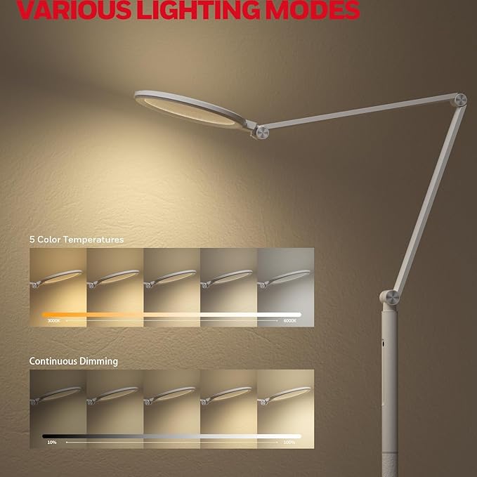 Honeywell LED Floor Lamp - F01WT Sunturalux™ Eye Caring Dimmable Standing Light with Remote,Bright Natural Daylight 5 Colors & 5 Brightness Adjustable Tall Lampara for Home Office Living Room Bedroom - Bloomnest