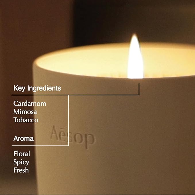 Aesop Aganice Aromatique Candle | Floral, Spicy, Fresh Scented | 55-65 Hour Burn Time | Vegan-Friendly | 10.5 oz - Bloomnest
