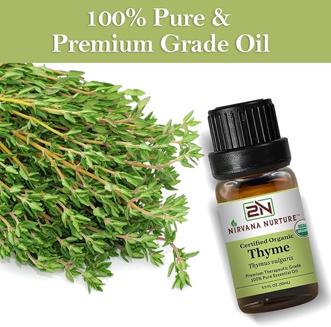 Thyme Essential Oil, USDA Certified Organic, 100% Pure Undiluted, Aromatherapy Oil for Diffuser, Hair & Skin Care NirvanaNurture