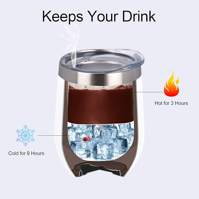 6 Pack Stainless Steel Wine Tumblers, 12Oz Insulated Wine Tumbler, Double Wall Insulated Wine Glass, Stainless Steel Stemless Wine Cups with Lids for Coffee, Wine, Cocktails, Champaign, White - Bloomnest
