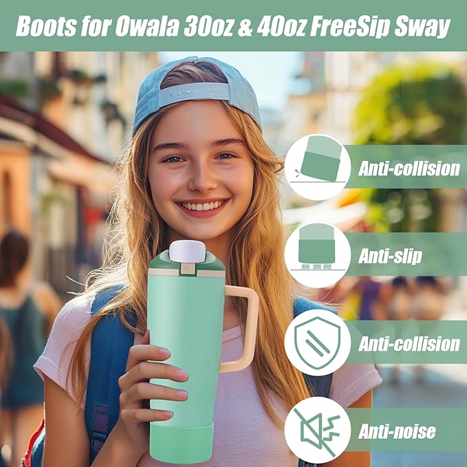 Mity rain 2PCS Protective Silicone Boots for Owala 30oz & 40oz FreeSip Sway Bottles & Tumblers - Accessories for owala, Enhances Stability & Prevents Scratches (Eucalyptus & Lvory) Mityrain