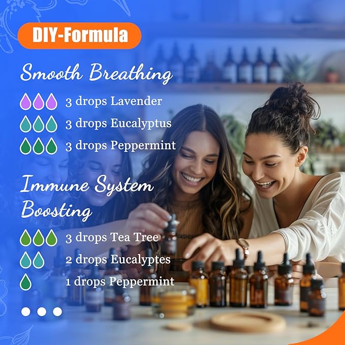 HIQILI Essential Oils for Diffusers for Home，Top 6 Gift Essential Oil Set，Include Lavender, Orange, Peppermint, Tea Tree, Eucalyptus, Lemongrass，Beginner Kit（10ML*6） - Bloomnest