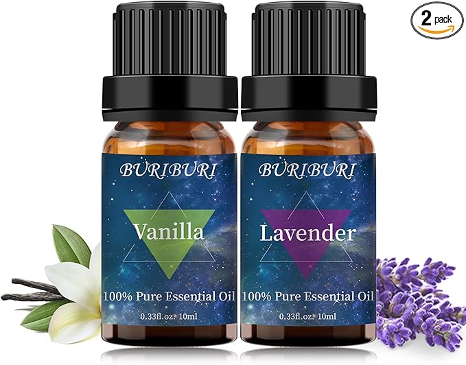 BURIBURI Lavender Essential Oil and Vanilla Oil Essential Oil Set, 100% Pure, Undiluted, Natural Essential Oils Mother's Day Gift Set for Diffuser, Massage (Lavender+Vanilla) BURIBURI