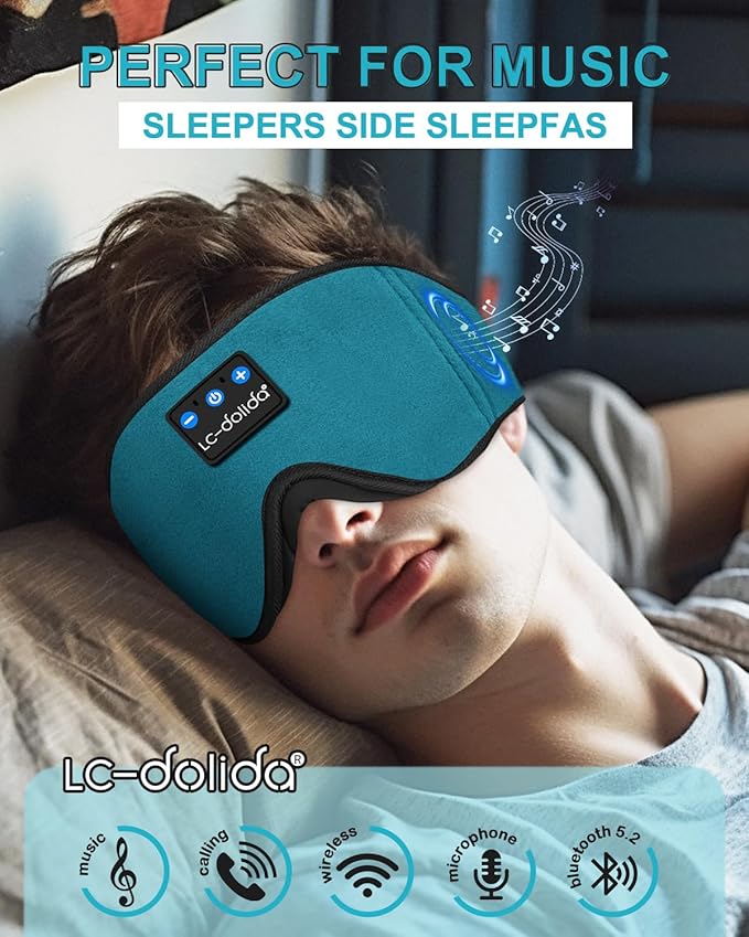 Sleep Mask with Bluetooth Headphones,LC-dolida Sleep Headphones Bluetooth Sleep Mask 3D Sleeping Headphones for Side Sleepers Best Gift and Travel Essential (Blue) - Bloomnest