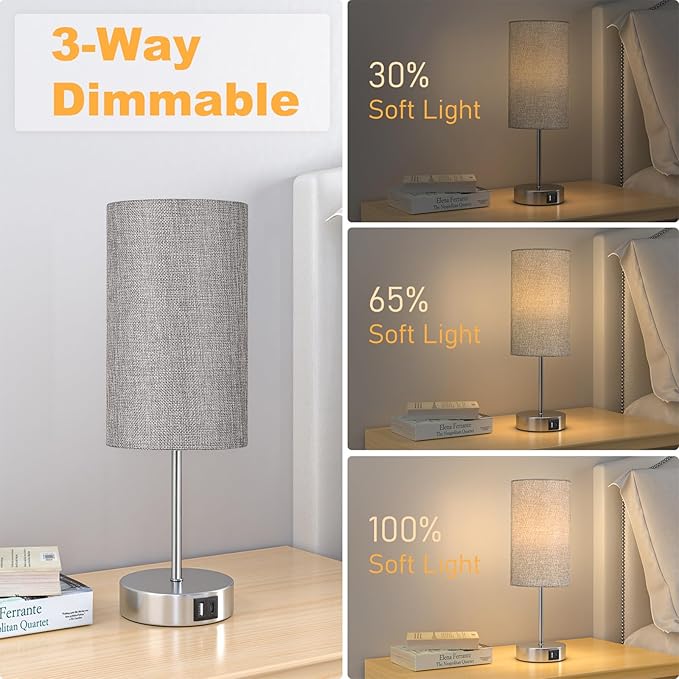 AKASUKI Table Lamp for Bedroom, 3 Way Dimmable Touch Lamp with Dual Charging Station, Small Bedside Lamps for Night Stands, Living Room, Office(LED Bulb Included) - Bloomnest