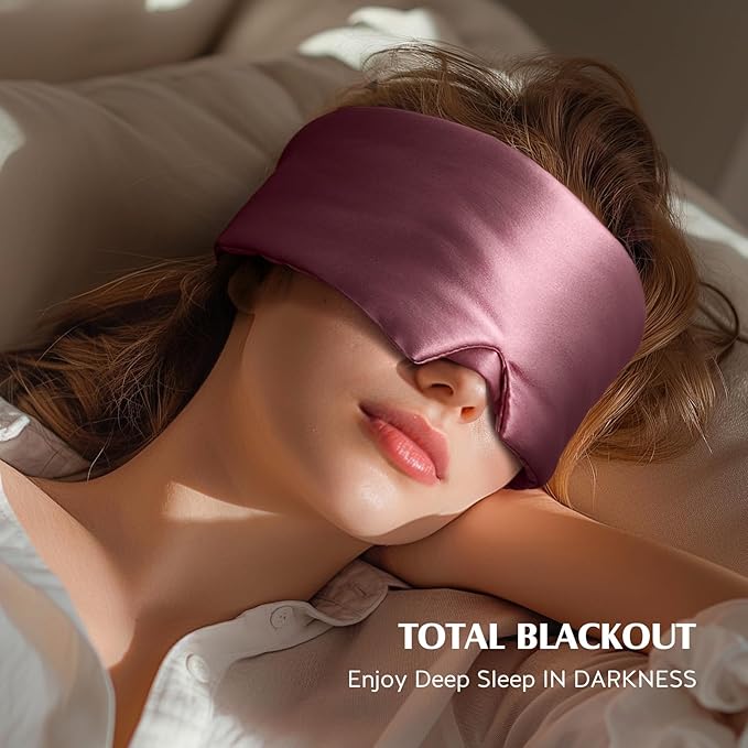 YFONG 100% Mulberry Silk Sleep Mask, Total Blackout Silk Eye Mask for Sleeping Women & Men, 22 Momme 6A Grade Pure Silk with Adjustable Band Designed for Side Sleeper Pink - Bloomnest
