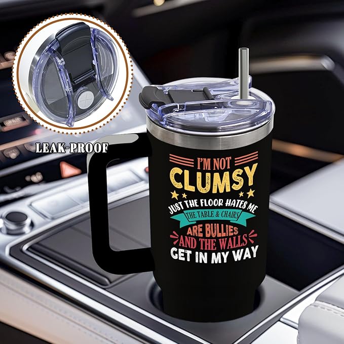 DUUV Funny Tumbler with Sarcastic Quote, I'm Not Clumsy 40 Oz Tumbler with Handle Lid and Straws, Cool Birthday Gift for Women Men, Funny Saying Gifts for Christmas Thanksgiving, 1PCS - Bloomnest