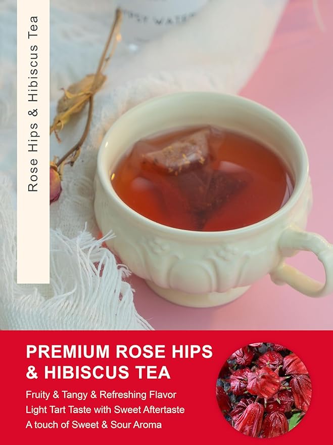 TeeLux Rosehip & Hibiscus Tea Bags, 2.5g/bag, Slight Tart Taste & Fruity Flavor, Caffeine Free, 60 Count - Bloomnest