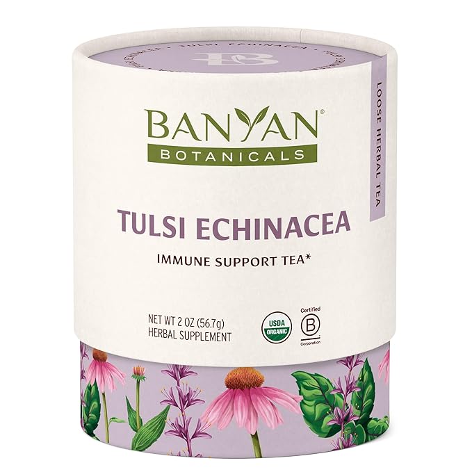 Banyan Botanicals Tulsi Echinacea Tea – Organic Immune Support with Turmeric & Rosehip – Caffeine Free Tea for Healthy Immune Function* – 2 oz. – Non-GMO Sustainably Sourced Herbal Loose Leaf - Bloomnest