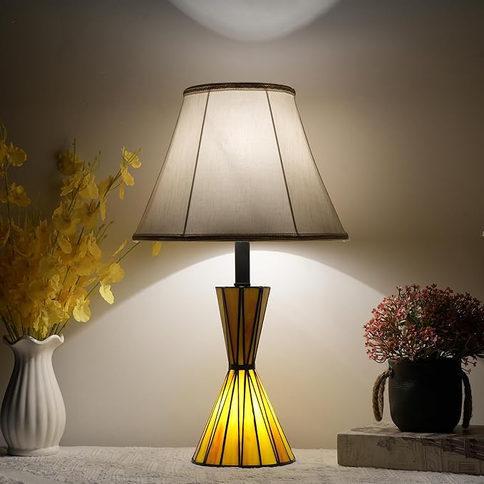 20" Glass Table Lamps Set of 2 with Stained Glass Night Lights 3-Way Dimmable Bedside Lamps for Bedroom Study Room Home Office Bar (Bulbs Included) - Bloomnest