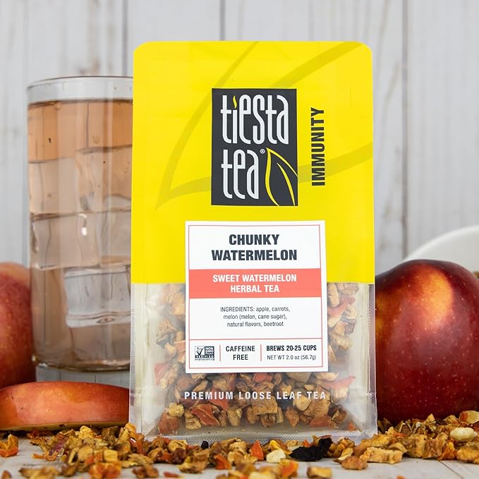 Tiesta Tea - Chunky Watermelon, Loose Leaf, Sweet Watermelon Herbal Tea, Premium Non-Caffeinated Blend, Make Hot or Iced, Brews Up to 25 Cups, 2 Ounce Resealable Pouch - Bloomnest