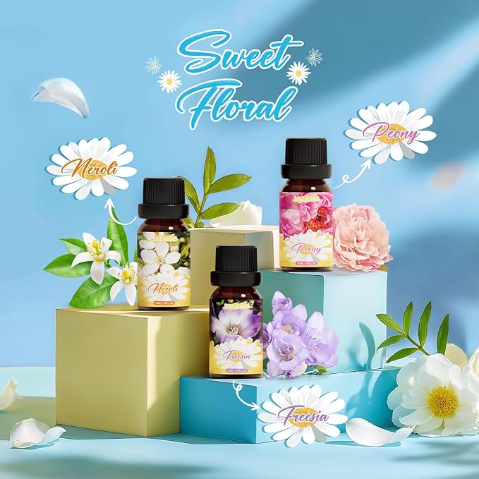 SALKING Essential Oils Gift Set, 100% Pure Fragrance Oil Aromatherapy Essential Oils Set,Premium Scented Oils for Oil Diffusers 6 x 10 ML - Jasmine, Neroli, Honeysuckle, Peony, Geranium, Freesia - Bloomnest