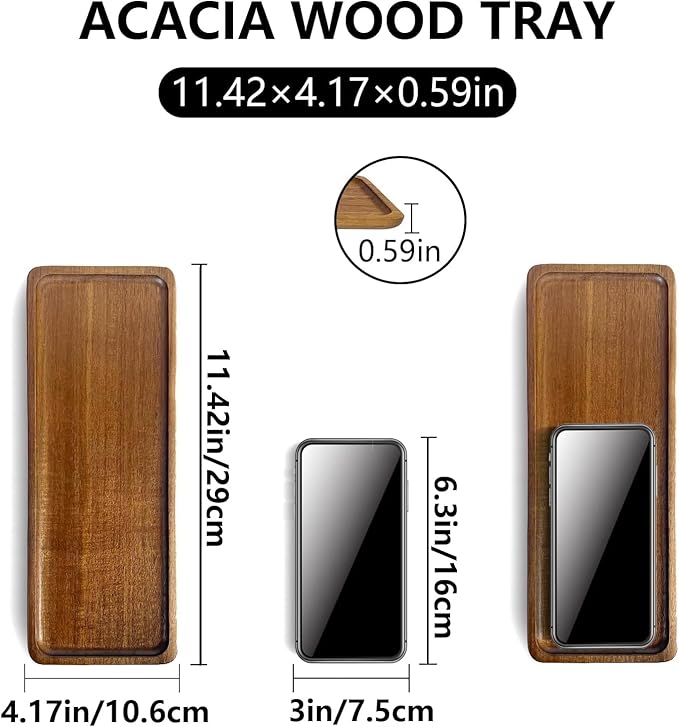 2 Pack Solid Wood Serving Platters and Trays of Natural Wood with Edge,Rectangular Avoid Sliding and Spilling Food (Rectangular Acacia Wood Platters 2pcs) - Bloomnest