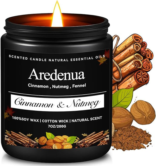 Cinnamon & Nutmeg Candle - Fall Candle | Autumn Scented Candles for Home, 7oz Autumn Soy Candles with 50hr Burn Time, Holiday Thanksgiving Fall Gifts for Women Men - Bloomnest
