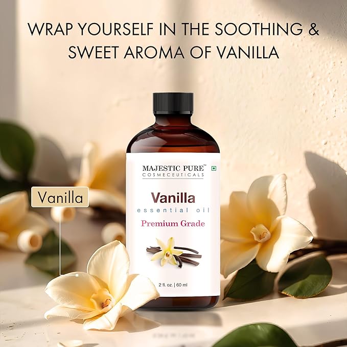 Majestic Pure Vanilla Essential Oil with Glass Dropper - 2 Fl Oz - 100% Pure and Natural Vanilla Oil - Premium Grade Essential Oils for Diffuser, Aromatherapy, Soap and Candle Making - Bloomnest
