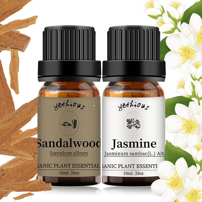 yethious Jasmine Sandalwood Essential Oil 100% Pure Organic Essential Oil Set for Aromatherapy Diffuser, Soap, Candle Making - Bloomnest