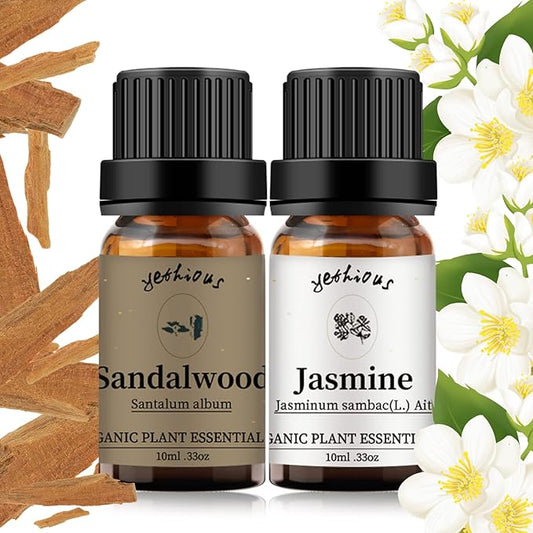 yethious Jasmine Sandalwood Essential Oil 100% Pure Organic Essential Oil Set for Aromatherapy Diffuser, Soap, Candle Making - Bloomnest