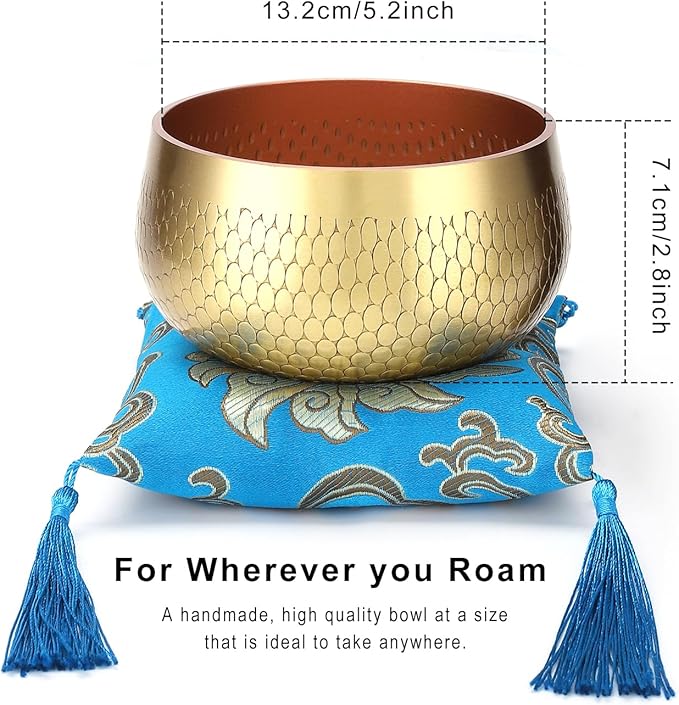 Tibetan Singing Bowl Set — Meditation Sound Bowl Handcrafted in Nepal, Long Lasting Sound for Deep Calming Relaxation, Meditation, and Sound Bowl Healing | Includes Mallet & Cushion(5") ViLoSa