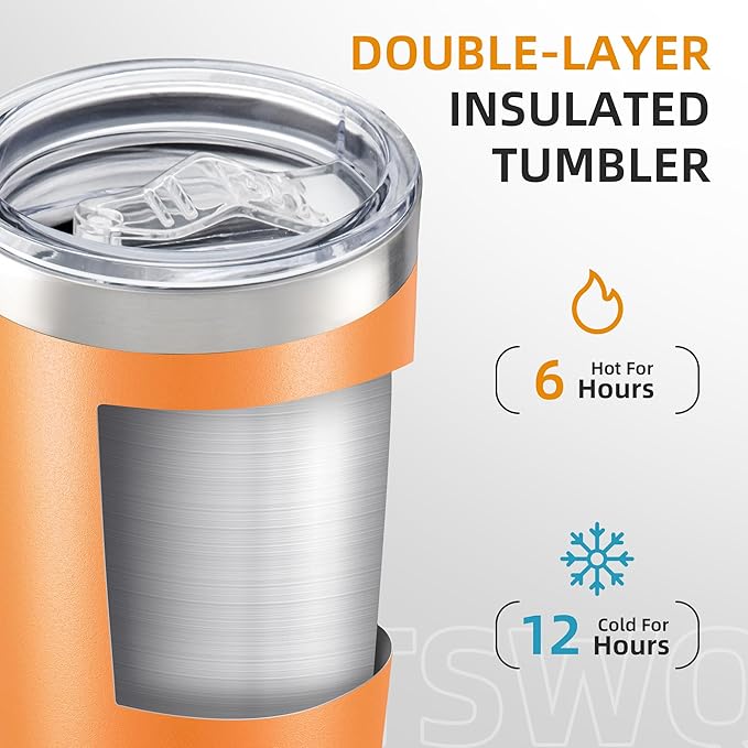 20 oz Tumbler Bulk with Lid Stainless Steel Insulated Tumblers Double Wall Vacuum Coffee Mug Powder Coated Tumbler Cups for Cold and Hot Drinks, Orange, 12 pack - Bloomnest