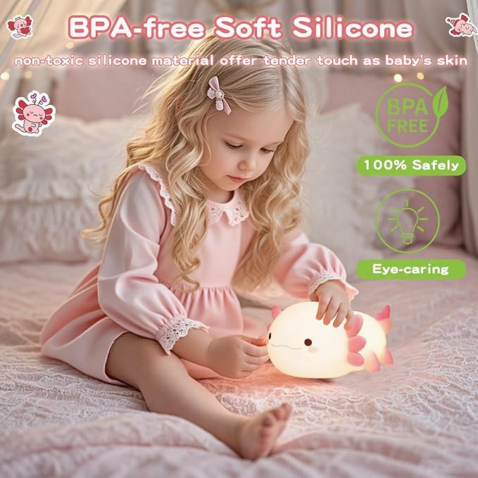 Axolotl Lamp,Cute Axolotl Night Light,Dimmable Silicone Animal Nursery Night Light,Adorable Rechargeable Squishy Novelty Bedside Touch Lamp,Baby Room Decor, Axolotl Gifts for Kids/Girls - Bloomnest
