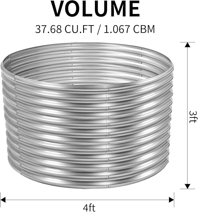 Land Guard 4×4×3ft Galvanized Raised Garden Bed Kit, Round Galvanized Planter Raised Garden Boxes Outdoor, Large Metal Raised Garden Beds for Vegetables, Silver - Bloomnest