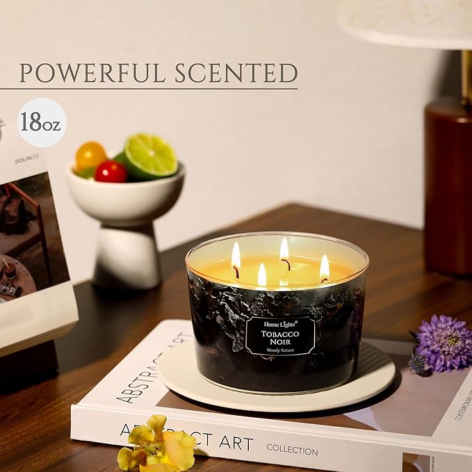HomeLights Scented Candles for Women & Men, 18oz Candle Jars Aromatherapy 4-Wick Candle, Ideal for Industrial Chic Home Decor and Gifts, Tobacco Noir Fragrance - Bloomnest