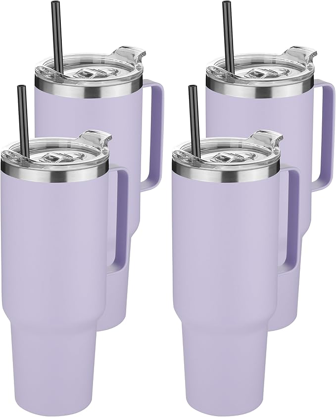 HASLE OUTFITTERS 40 oz Stainless Steel Tumbler with Handle, Vacuum Insulated Tumblers Bulk, Reusable Double Wall Travel Coffee Mug, Durable Powder Coated Water Bottle(Purple, 4) - Bloomnest
