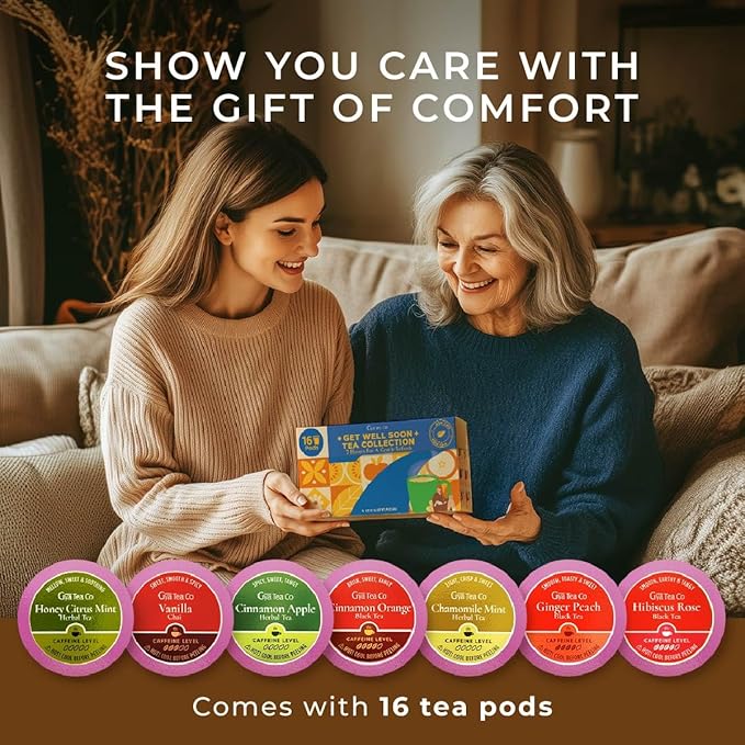 Gya Tea Co Get Well Soon Tea Pod Collection Gift Set (16 Count) - Different Flavors Assorted Variety Pack - Bloomnest