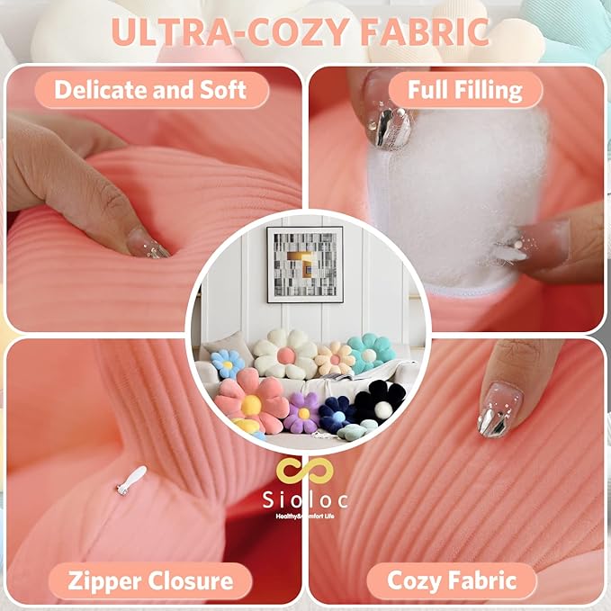 Sioloc Flower Shaped Throw Pillow, Butt Cushion, Floor Pillow, Seating Cushion, Cute Room Decor & Plush Pillow for Bedroom Sofa Chair (Red, 23.6"), 1 Count