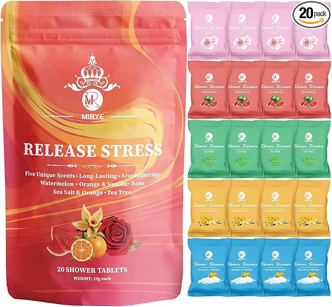 Shower Steamers Aromatherapy - 20 Pack Shower Bombs Aromatherapy Birthday Gifts for Women, Organic Watermelon, Orange & Vanilla, Sea Salt & Orange, Rose, Tea Tree, Gift for Women - Bloomnest