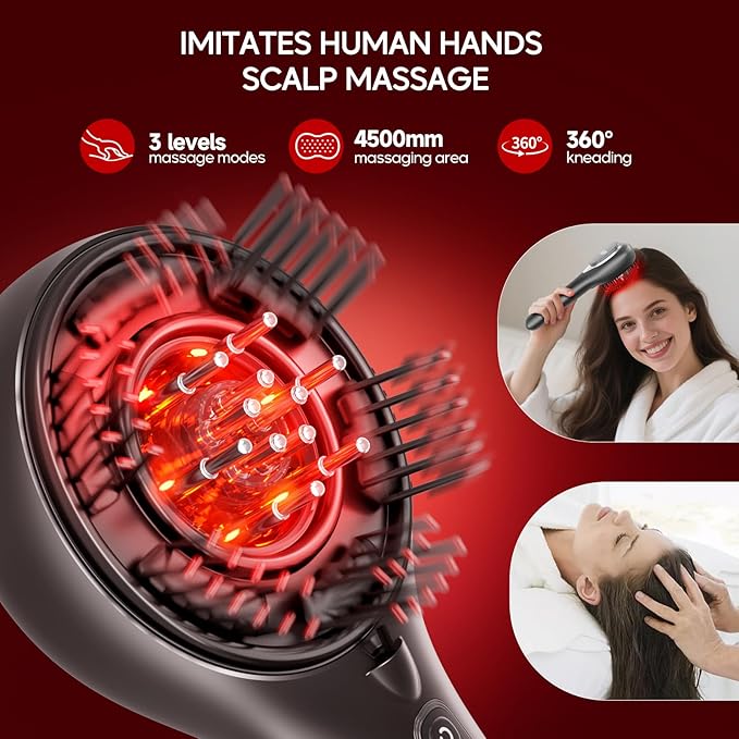 Morfone Upgrade 3 in 1 Electric Scalp Massager Brushes, Hair Oil Applicator, IPX7 Waterproof Scalp Massager Comb, Cordless & Portable Adjustable Modes for Men Women (Gray) Morfone