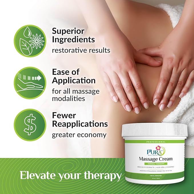 Wellness Professional Herbal Massage Cream, 4oz, Pura Massage Cream for Muscle Relief, Professional Deep Tissue Therapy, Wellness Herbal Massage - Bloomnest