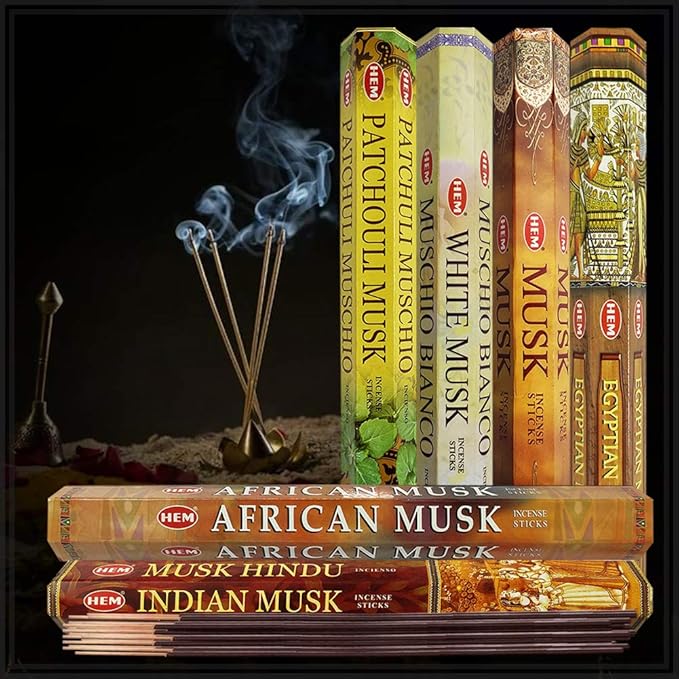 Hem Incense Sticks Variety Pack #17 and Incense Stick Holder Bundle with 6 Musk Fragrances - Bloomnest