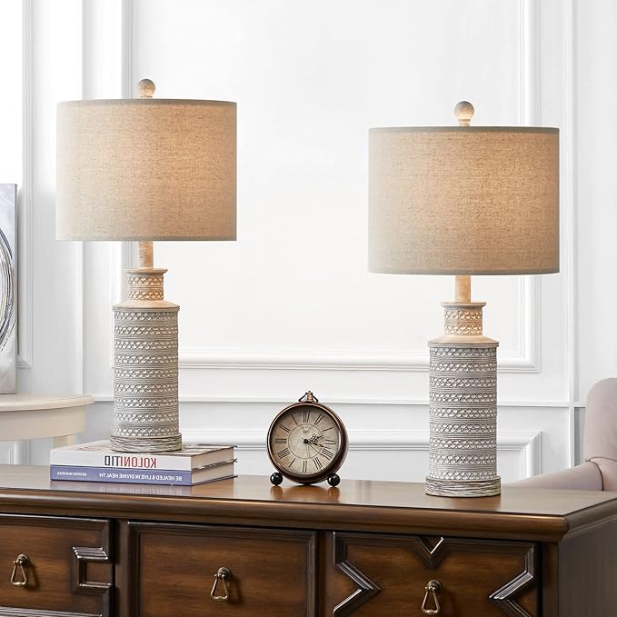 BOBOMOMO 24.5" Farmhouse Rustic Retro 24.5'' Table Lamp Set of 2 for Bedroom Living Room Traditional Nightstand End Table Lamps - Bloomnest