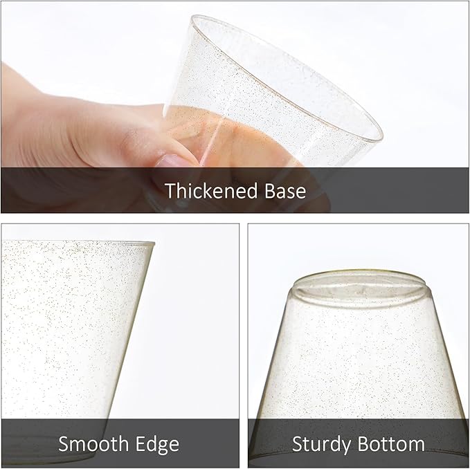 100 Count 9 oz Gold Plastic Cups, Disposable Cocktail Cups for Wedding & Party, Bulk Gold Plastic Tumblers, Fancy Disposable Party Cups for Cold Drinks - Bloomnest