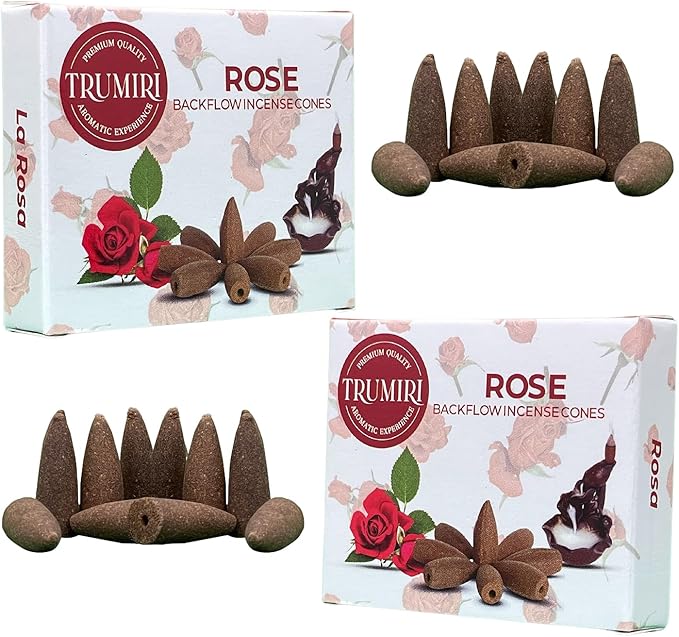 Rose Backflow Incense Cones - Total 20 Incense Cones Waterfall - Dual Pack of 10 Incense Backflow Cones - Waterfall Incense Cones - Incense Waterfall Cones TRUMIRI