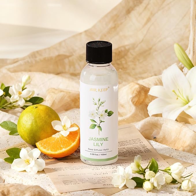 Airkeep Reed Diffuser Oil Refill/Jasmine Lily/3.38oz（100ml/1 Pack/Scented Oil Refill for Reed Diffuser Home Fragrance for Bedroom, Bathroom Office Home Decor - Bloomnest