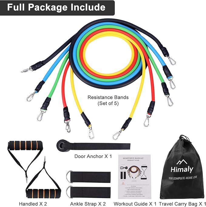 Resistance Bands Set, Himaly Exercise Bands Strength Training Fitness Bands Workout Elastic Bands with Legs Ankle Straps, Door Anchor, Handles & Carry Bag for Home Outdoor Workouts - Bloomnest