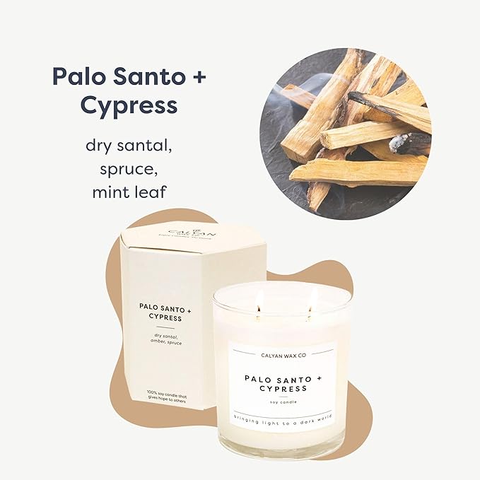 Calyan Wax Co. 2 Wick Candle, Palo Santo + Cypress Scented Candle, 37 Hour Burn Time, Aromatherapy Soy Candles, Non Toxic & Vegan Soy Wax, Glass Tumbler Scented Candles, 12.5oz - Bloomnest