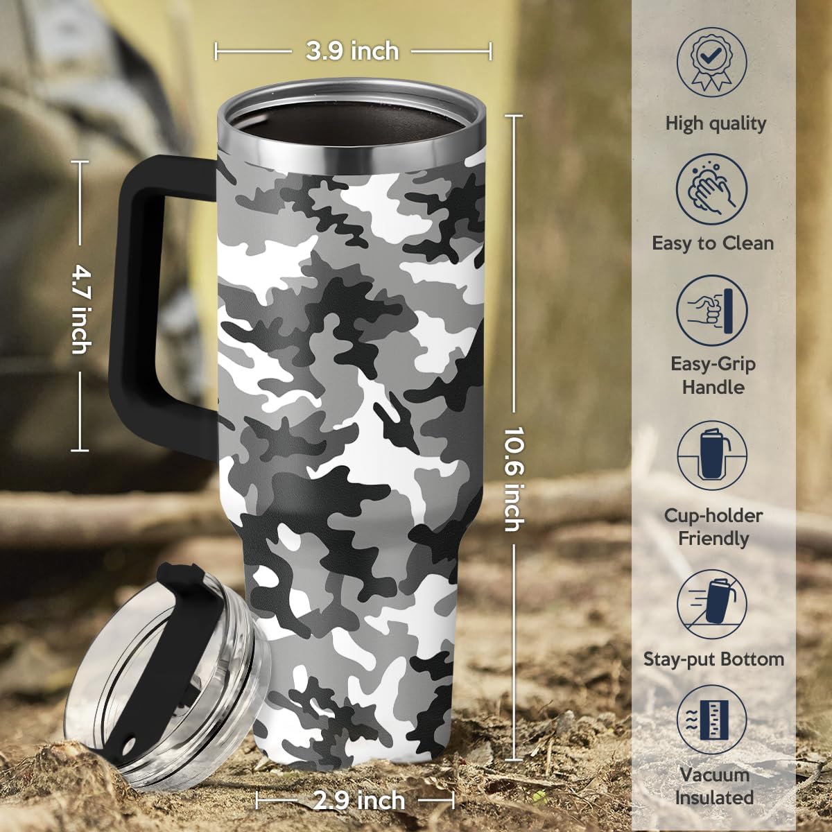 SANDJEST Camouflage Tumbler 40oz Stainless Steel Insulated with Lid & Straw, Camo Gifts for Men Dad Husband Brother Grandpa Veteran Hunting Lover on Christmas Birthday Valentine Fathers Day