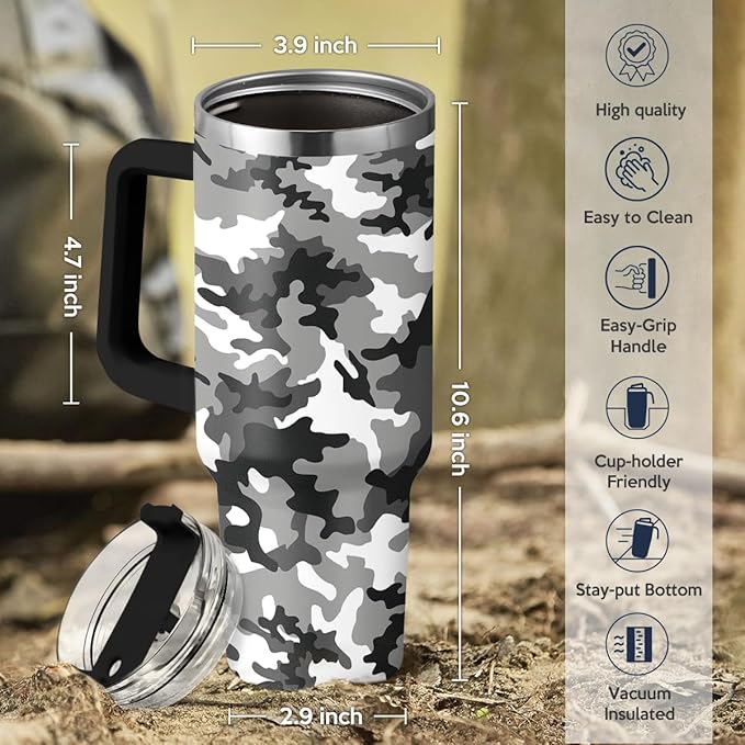 SANDJEST Camouflage Tumbler 40oz Stainless Steel Insulated with Lid & Straw, Camo Gifts for Men Dad Husband Brother Grandpa Veteran Hunting Lover on Christmas Birthday Valentine Fathers Day - Bloomnest