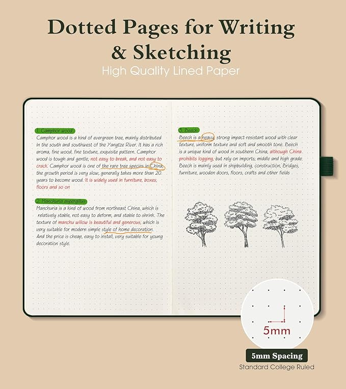 Dotted Journal Notebook for Women Men, 160 Pages Dot Grid Journals for Writing, A5 Hardcover Vintage Leather Bullet Journaling Notebooks for School, Work, Travel, Note Taking 5.8"x8.5"(Green) - Bloomnest