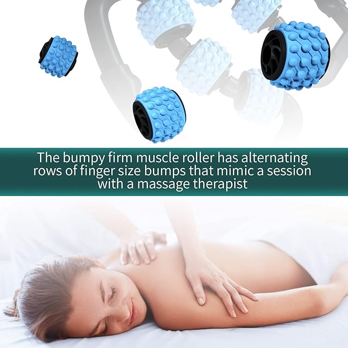 Cellulite Massage Tool Muscle Roller - Deep Fascia Massager & Dimpled Skin Remover for Legs, Thighs & Buttocks - Anti-Cellulite Roller, Smooth Skin, Pain Reliefs(Black Blue - 6 Wheel) - Bloomnest